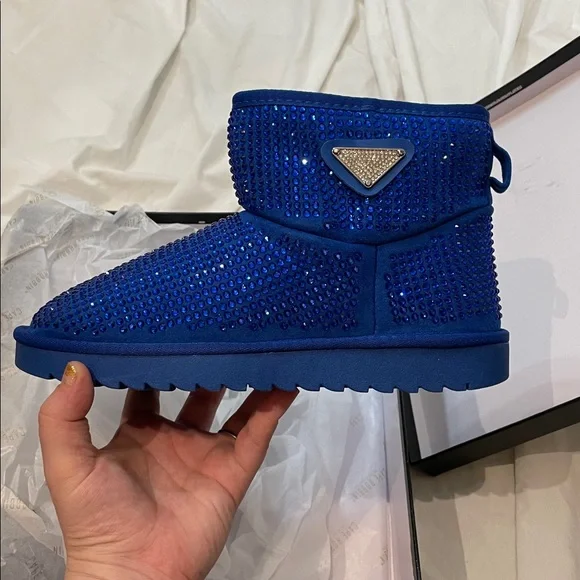 •CAPE ROBBIN• “Lindak” Rhinestone Suede Fur-Lined Booties - Blue // NIB - Picture 7 of 13